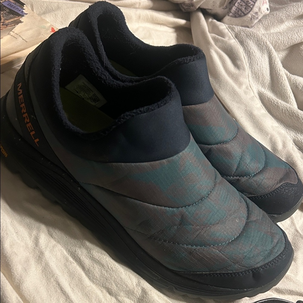 Merrell Blue and Green Quilted Slip-Ons